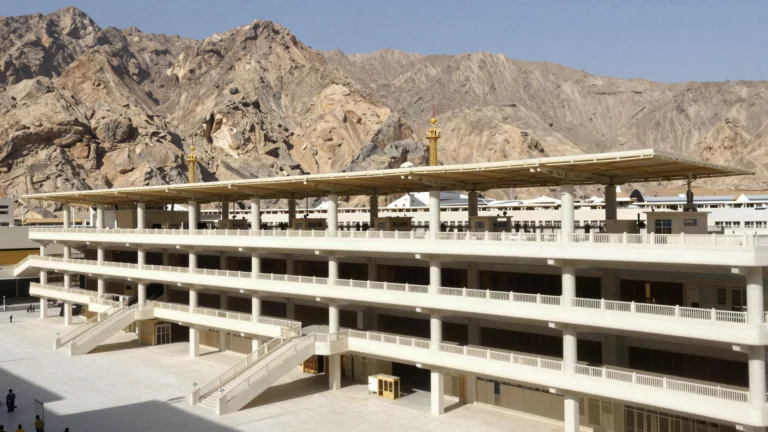 AI illustration of the multi-level Jamarat Bridge in Mina